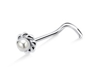 Pearly Flower Silver Curved Nose Stud NSKB-734p